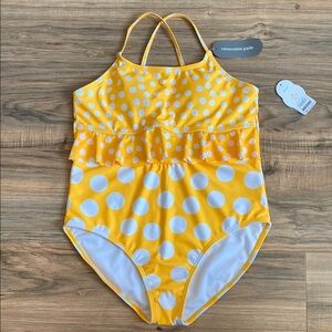 New Yellow and White Polka Dot One Piece Swimsuit Girls (XL 14-16)